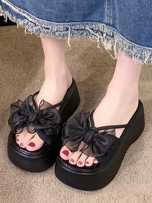 Internet Celebrity Thick Bottom Sandals Women Summer Wear 2025 New Summer Princess Style Bow High Heel Muffin Bottom One Word