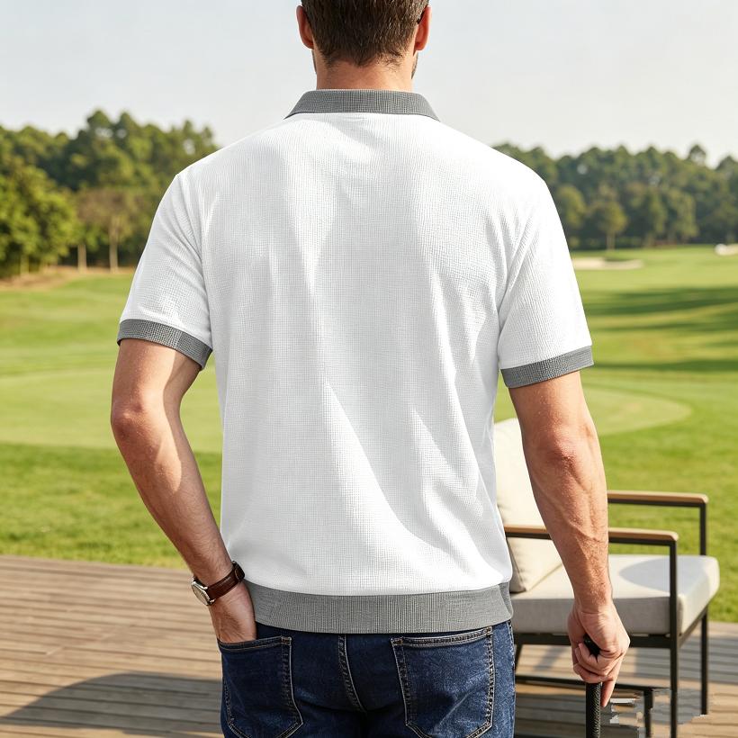 Summer Men's Short Sleeve Zipper Polo Shirts Color Block Casual T-Shirt for Men Lightweight Shirts Laple Wicking Streetwear Tee