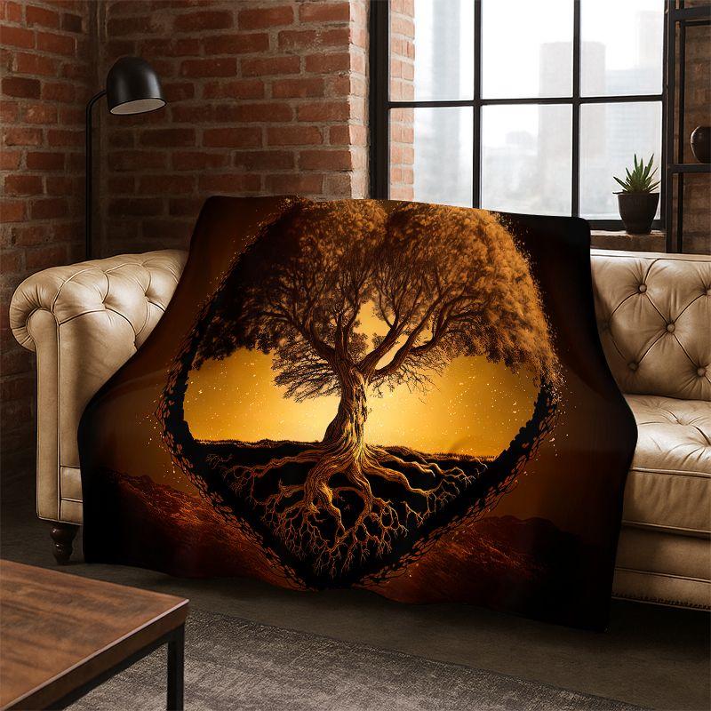 Tree of Life Nordic Mythology Yggdrasil Nature Cartoon Flannel Blanket Soft Throw Blanket for Bedroom Living Room Bed Travel Kid