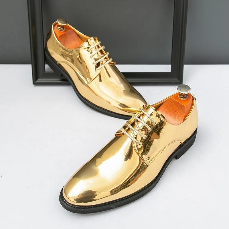 Men's Casual Leather Shoes Classic Business Dress Shoes Lace Up Oxford Shoe Fashion Banquet Party Shoes Gold Silver Wedding Shoe