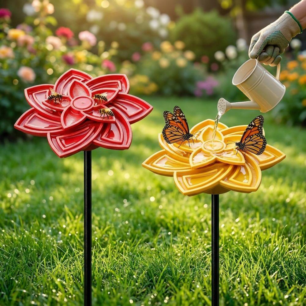 Plastic Bee Water Feeder Flower Stake Ground Insert Bee Watering Station Handmade Rust-resistant Bird Bath Stand Yard Farm