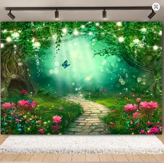 Fantasy Wonderland Jungle Mushroom House Fairy Tale Magic Photography Background Children's Birthday Party Decoration Background
