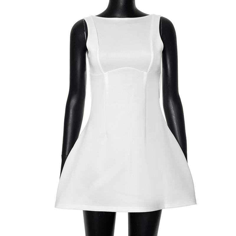 Kvinners Sommer Ensfarge Uformell Ermeløs Halter Slim Kort Kjole