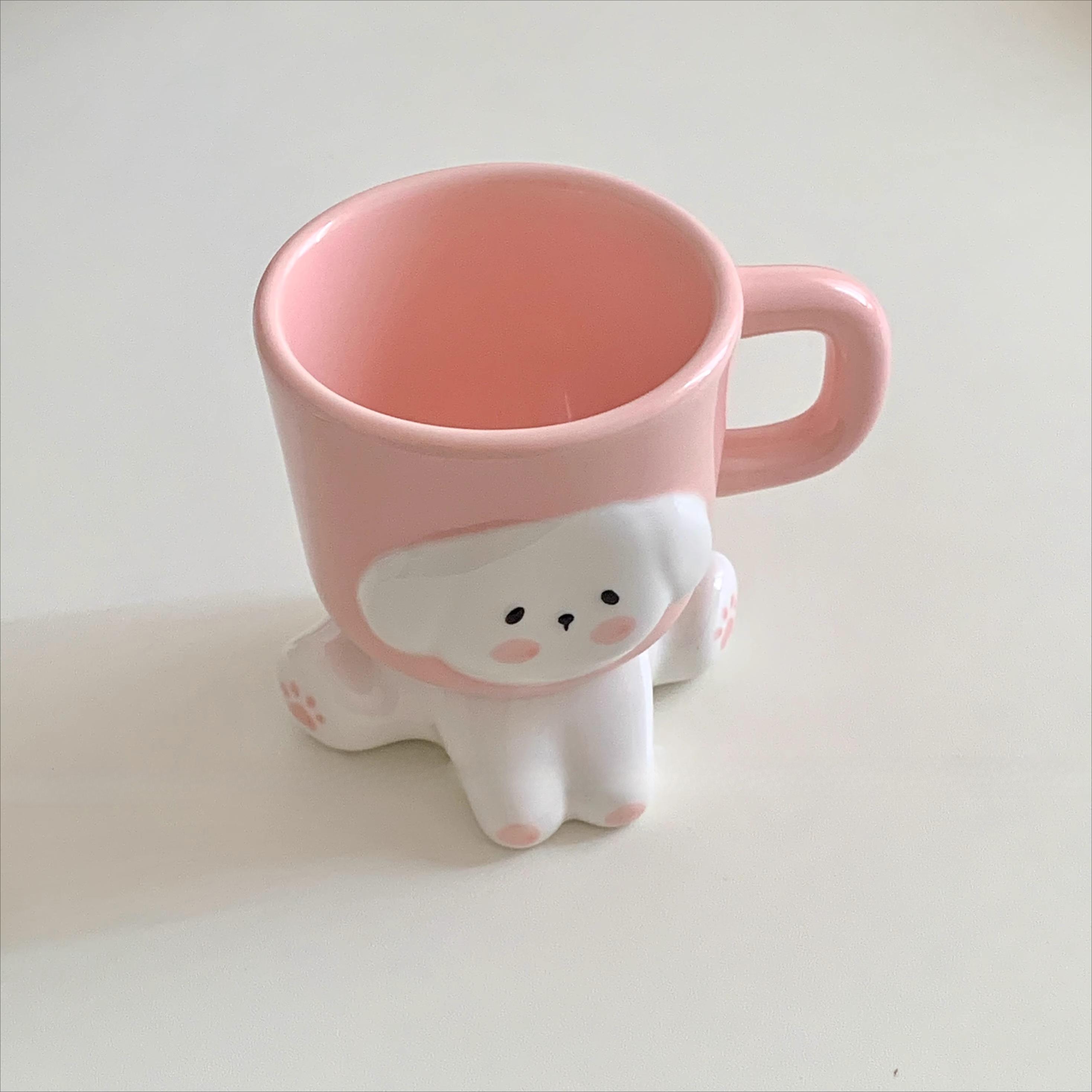 Creative Three-dimensional Ceramic Mug Cartoon Dog Coffee Cup Home Breakfast Milk Cup Birthday Housewarming Gift Couple Cup 150ml розовый