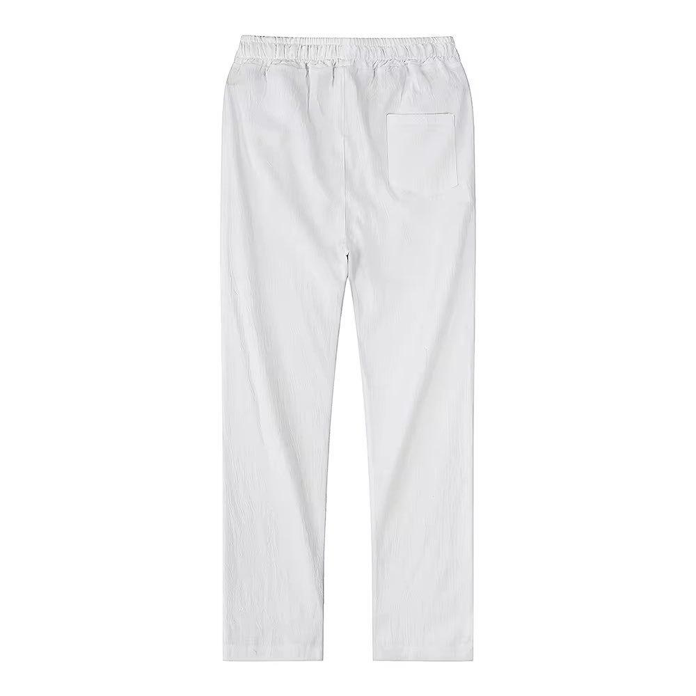 2025 Men's Summer Casual Drawstring Pants, Elastic Waist, Solid Color, Breathable Straight Leg