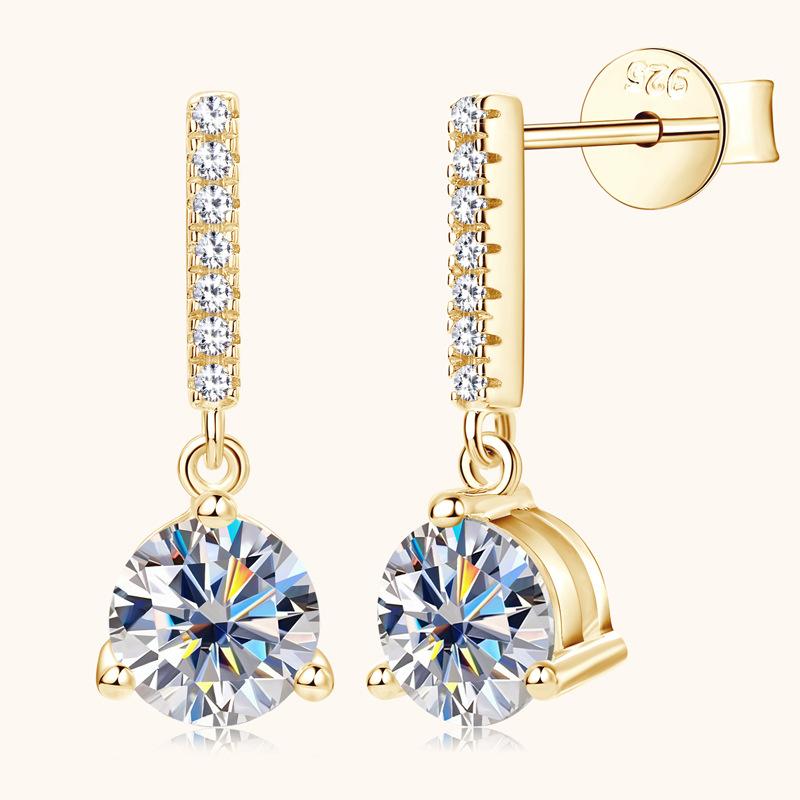 Silvere Glam Fringed design, fashionable three-pronged moissanite, high-end and niche S925 sterling silver earrings