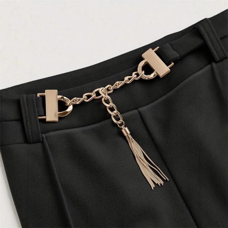 Women's Spring and Autumn Metal Belt with High Waist Vertical Suit Pants