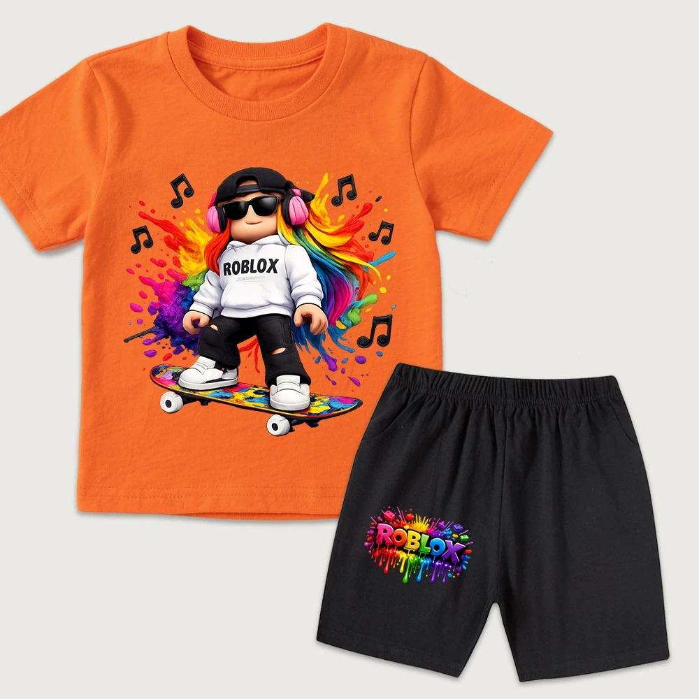 Cartoon Game Character Boys Printed Men's T-shirt and Shorts 2 Piece Set Summer Casual Outfit for Men's and Women's Clothing