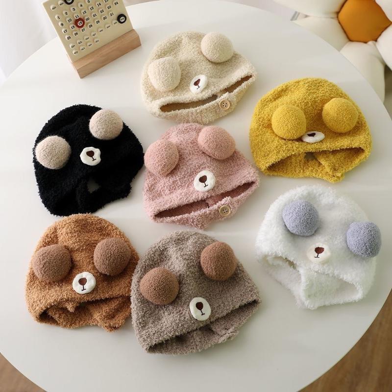 Soft Winter Plush Bear Ear Kids Hat Warm Windproof Multiple Colors For Toddlers Outdoor Daily Use