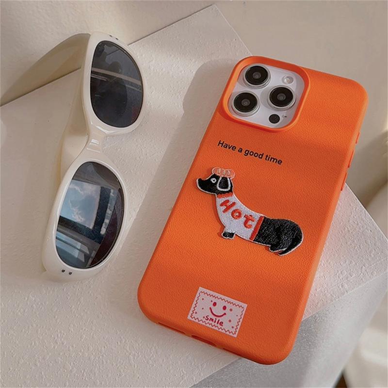 For iPhone 17 16 Pro Max Case Cute Cartoon Dachshund Litchi Pattern Phone Cover For iPhone 15 14 13 12 11 Pro XS Max XR 16 Plus