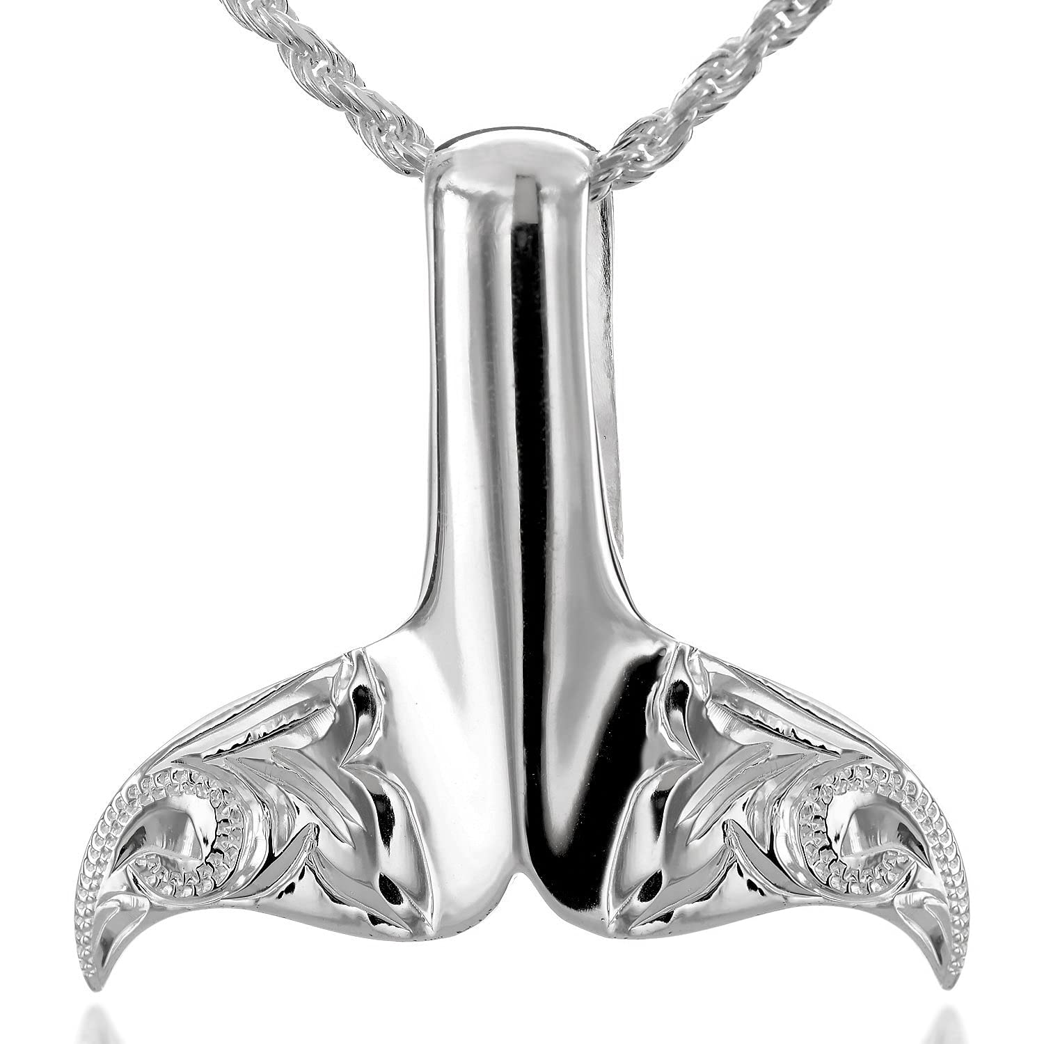 

Leilani Hawaiian Jewelry Whale Tail Pendant Necklace for Men, 925 Sterling Silver (55cm Rope Chain Included)