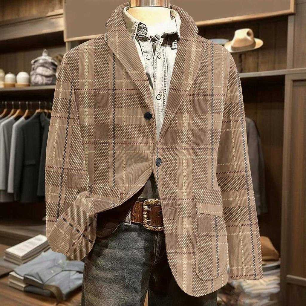 Men's Printed Corduroy Warm Pocket Suit Jacket Cardigan Men's Casual Suit