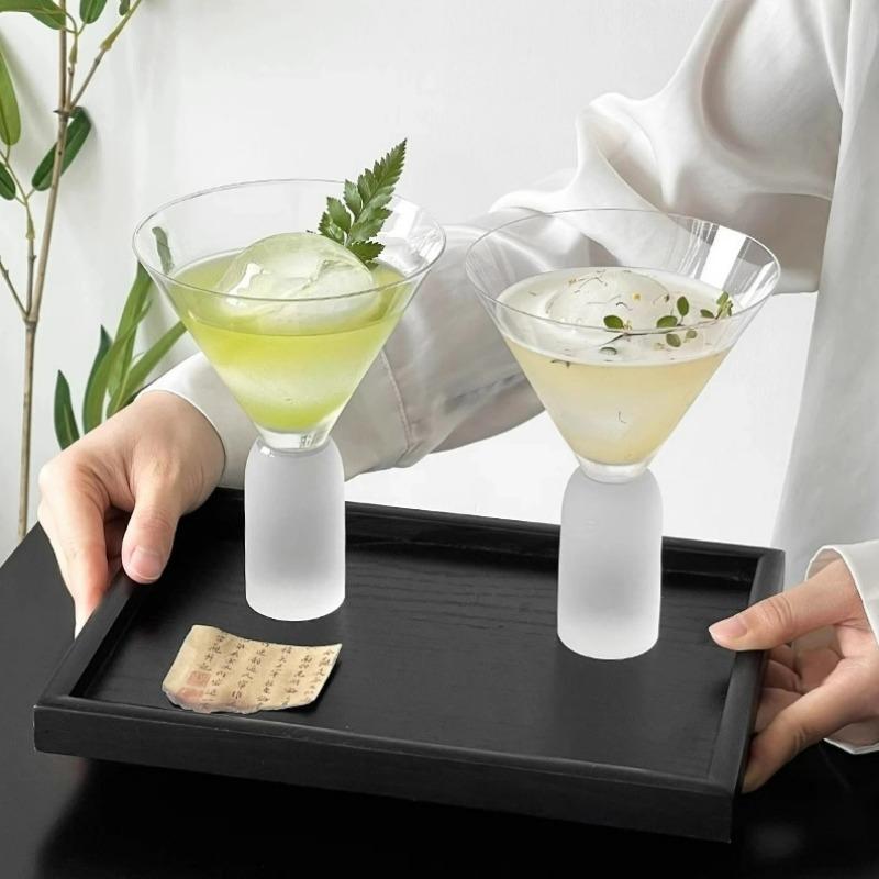 Creative Cocktail Glasses Cups Frosted Handle Glass Cups High-foot Martini Glass Cup Simple Dessert Cold Drink Cup Kitchen Tools