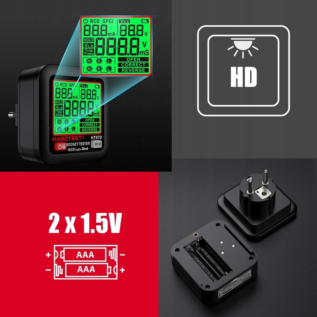 Habotest Ht97D Tester di Tensione per Prese Elettriche Lcd Grande
