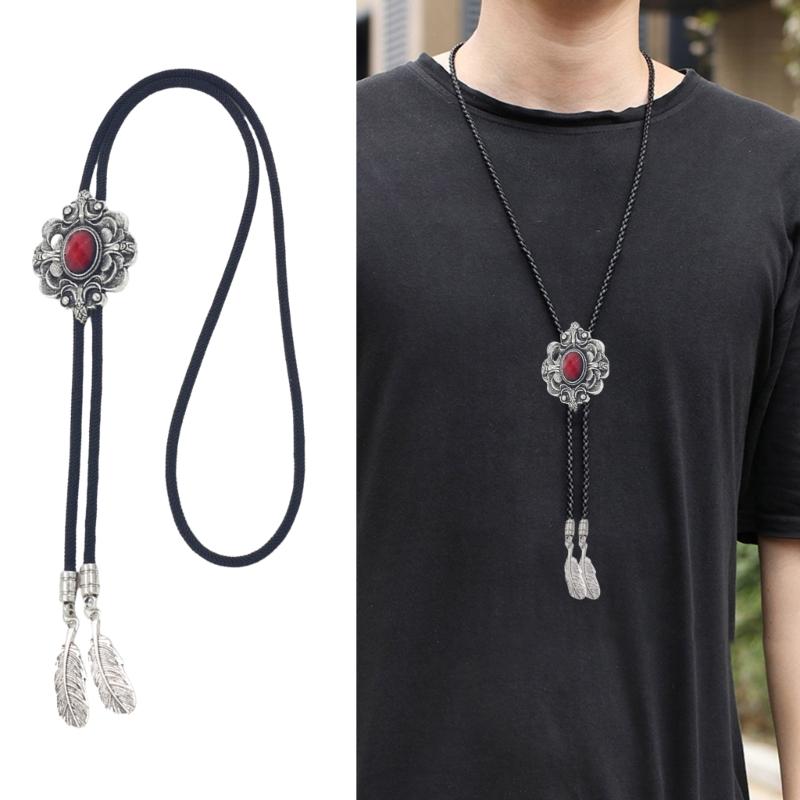 Engraving Stone Bolo Tie Carved Necktie for Shirt Jeans Western Necklace Braided Shoestring Necktie Bolo Tie