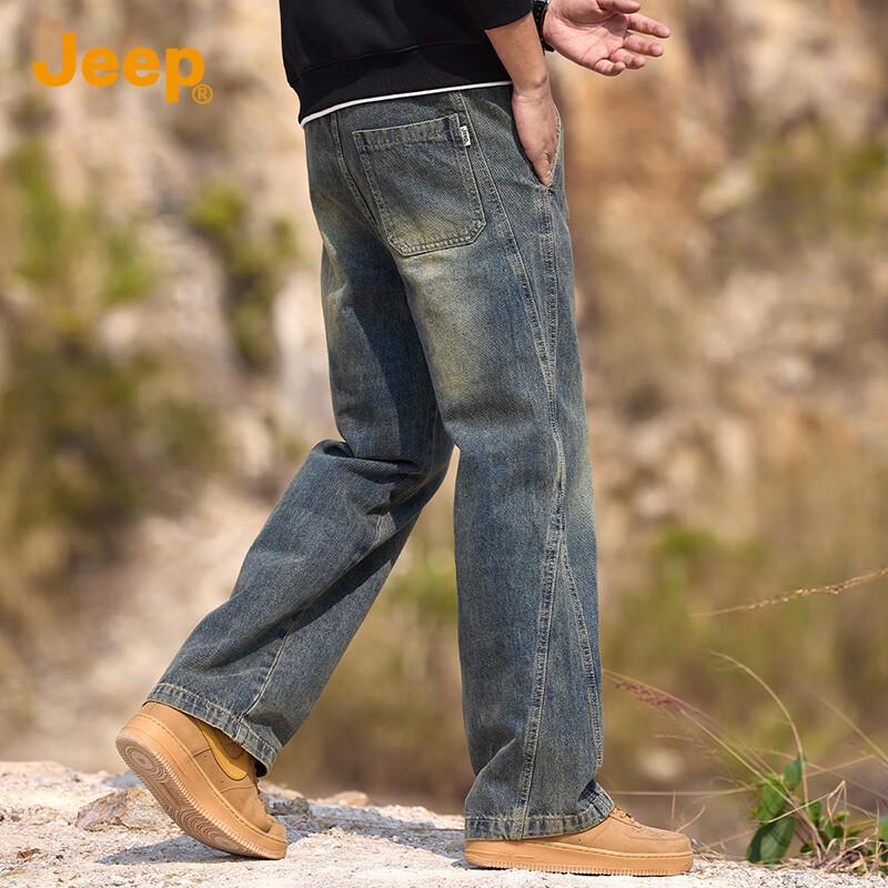 Jeep Men's Retro Washed Straight-Leg Denim Jeans