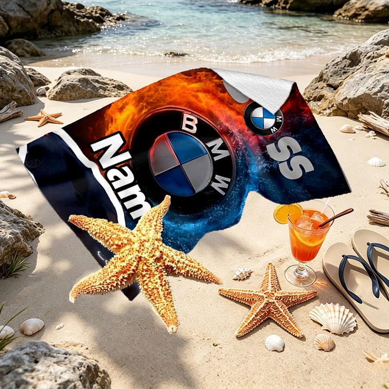 Custom Name Personalized BMW Print Beach Towel, for Trip Camping Beach Party Home Decor, Birthday Gift for Family & Friends
