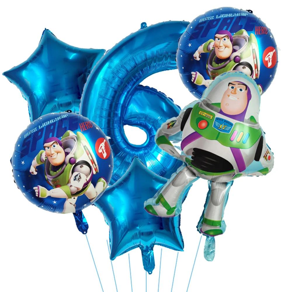 6pcs Toy Story Foil Balloons Buzz Lightyear Woody Birthday Party Decorations Kids Ballon Baby Shower Aluminum Film Balloon Round Sensory Compression