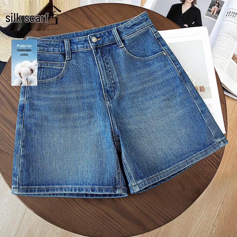 Si Baishe Women s High-Waist Slim-Fit Washed Denim Shorts M