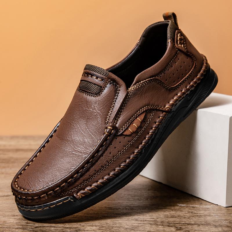 New PU Leather Men's Loafers Soft Handmade Casual Shoes Outdoor Man Treking Footwear Slip-on Flats Non-Slip Male Hiking Shoes