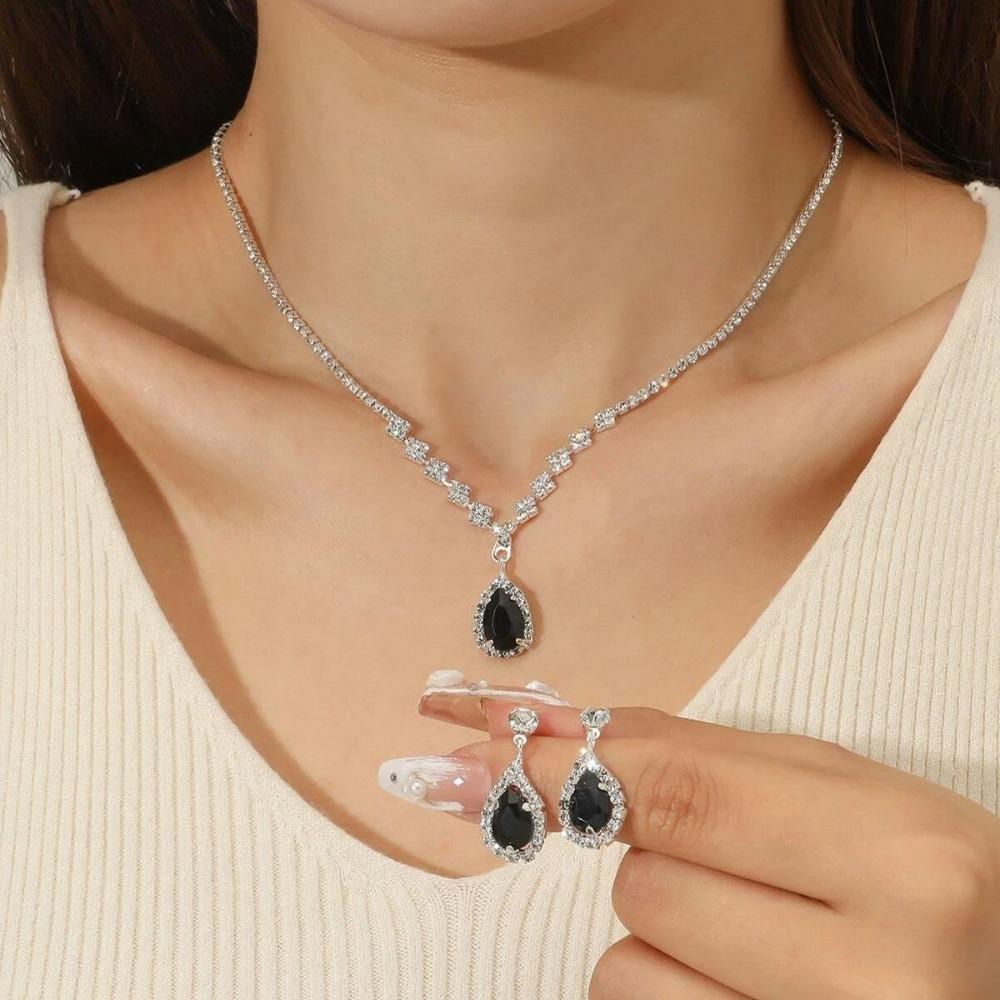 Bright Diamond Zircon Water Drop Necklace Earrings Wedding Jewelry, Shooting Jewelry Set