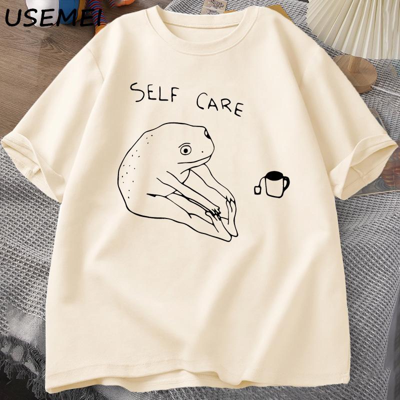 Fun Frog Self Care Tshirt Retro Cottagecore Frog Printed Tshirt 2026 Mens Womens Summer Round Neck Tshirt Street Wear M
