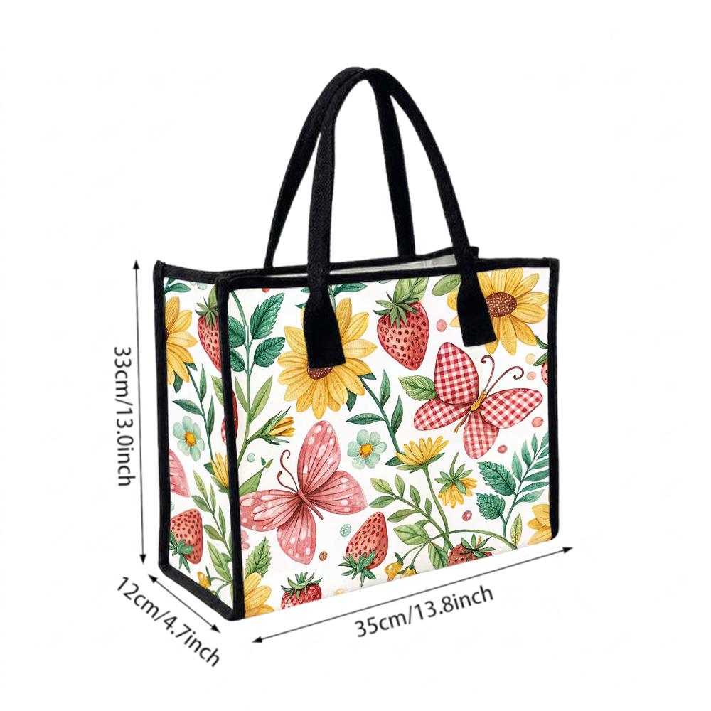 Floral Butterfly Printed Tote Bag Casual Large Capacity Handbag for Women Daily Use Shopping Travel Shoulder Bag