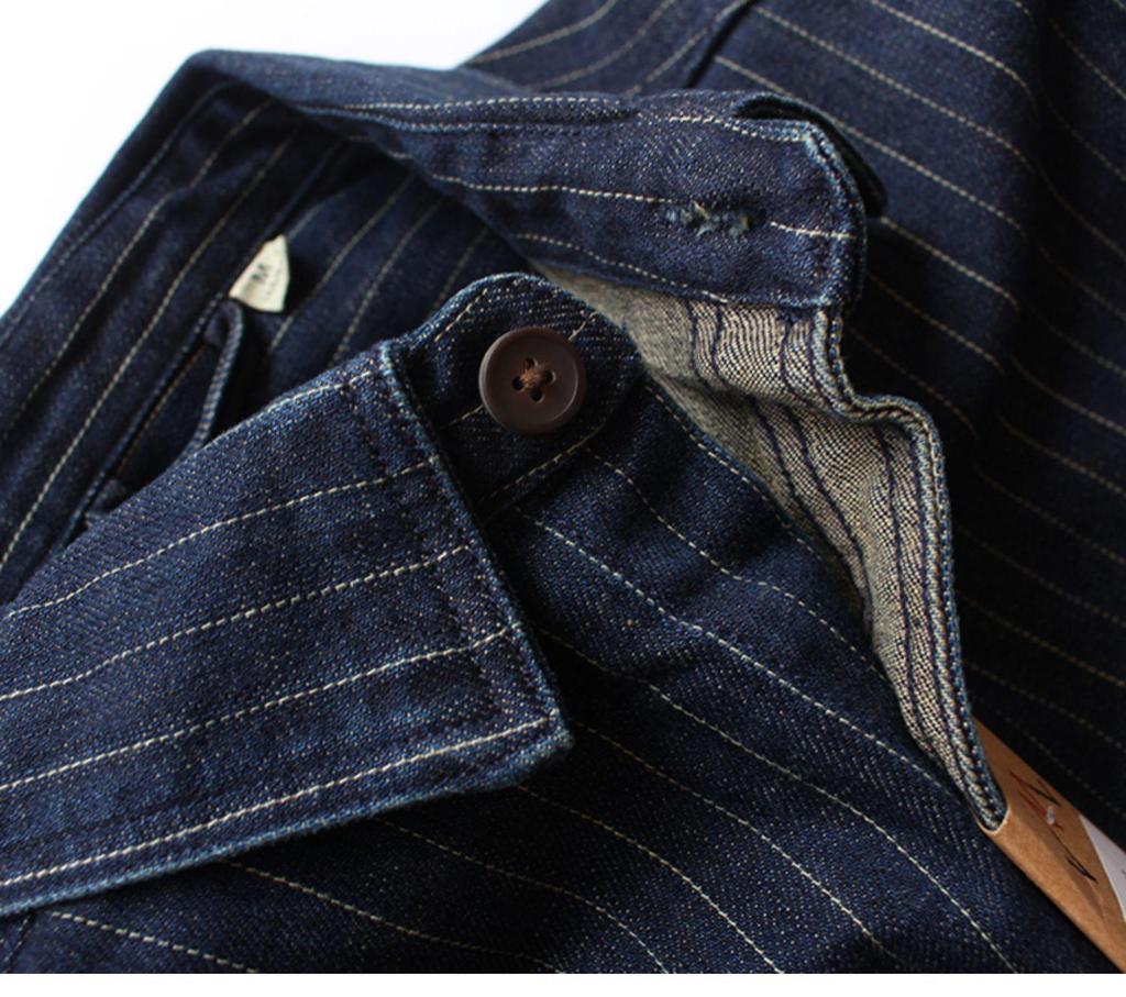 Men's Casual Retro Striped Denim Shirt Jacket - Long-Sleeved, Loose Fit for Spring and Autumn