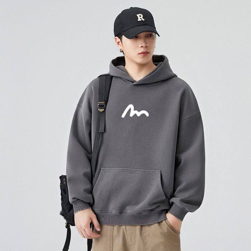 Foreign Trade Surplus Casual Lazy Style Hooded Pure Cotton Sweatshirt for Men, Spring Trendy Brand Printed Loose Long-Sleeve Top Jacket