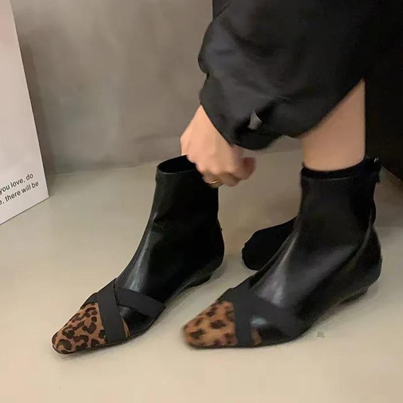 

Остроносые женские ботильоны, сексуальные кожаные туфли на среднем каблуке, зимняя новинка бренда 2025 года, модные гладиаторские туфли Chelsea Botas De Mujer 38 леопардовый