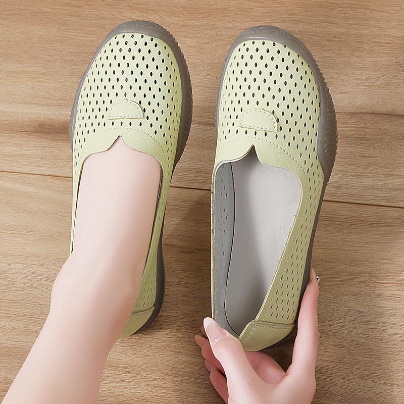 Fashion Women'S Summer New Mesh Sole Soft Mouth Lazy Casual Shoes Breathable Mesh Fabric Mom Soft Sole Shoes Flat Bottom