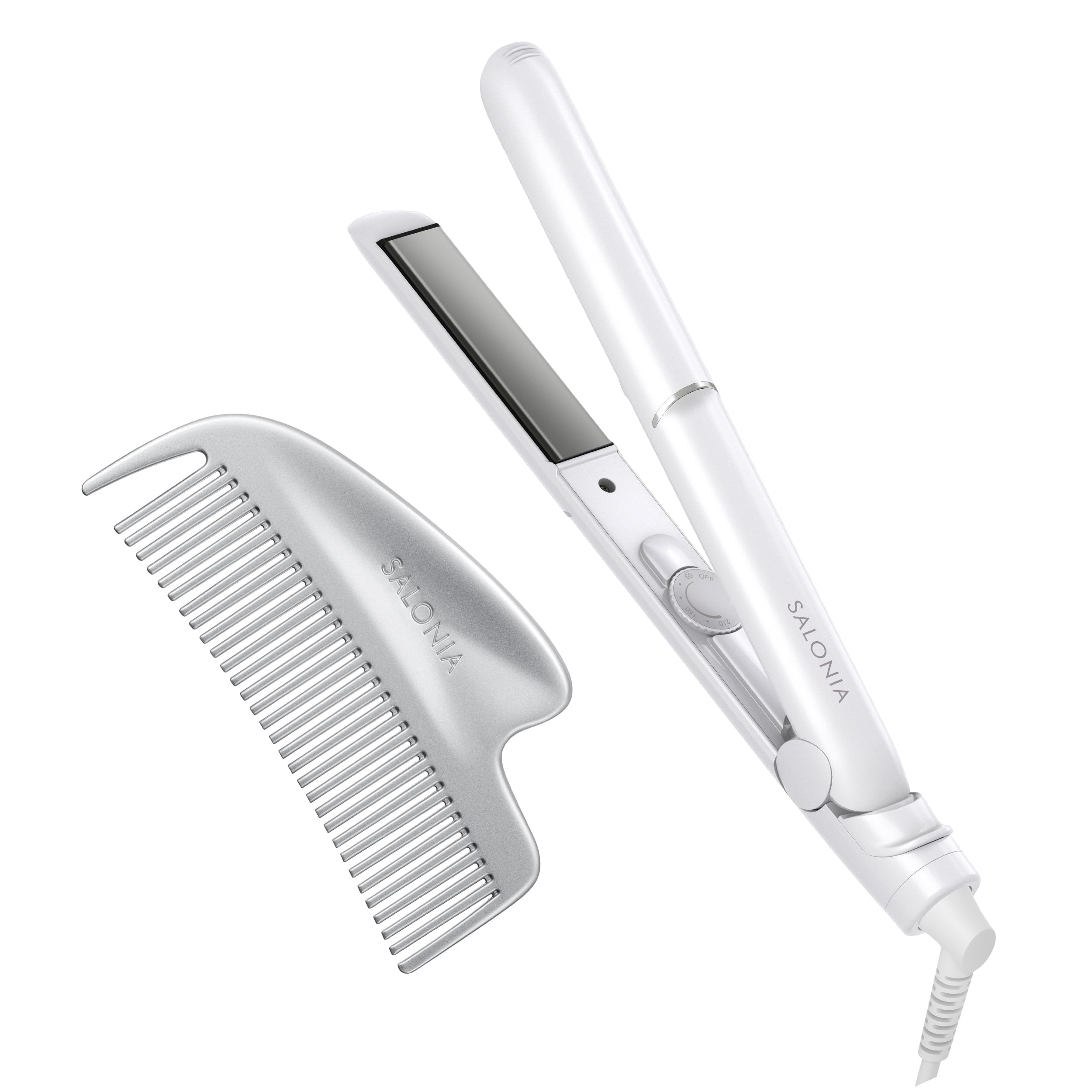 SALONIA Glossy Care Straightening Iron 24mm with Metal Guasha Comb, Hair Iron, Hair Comb, Hair Brush, International Compatible, Bangs, Beautiful Hair,