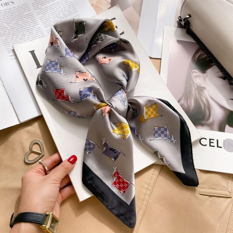 Elegant Silk-Like Square Scarf Women Korean Style Print Neck Lightweight 70x70cm Nylon Fashion Accessory
