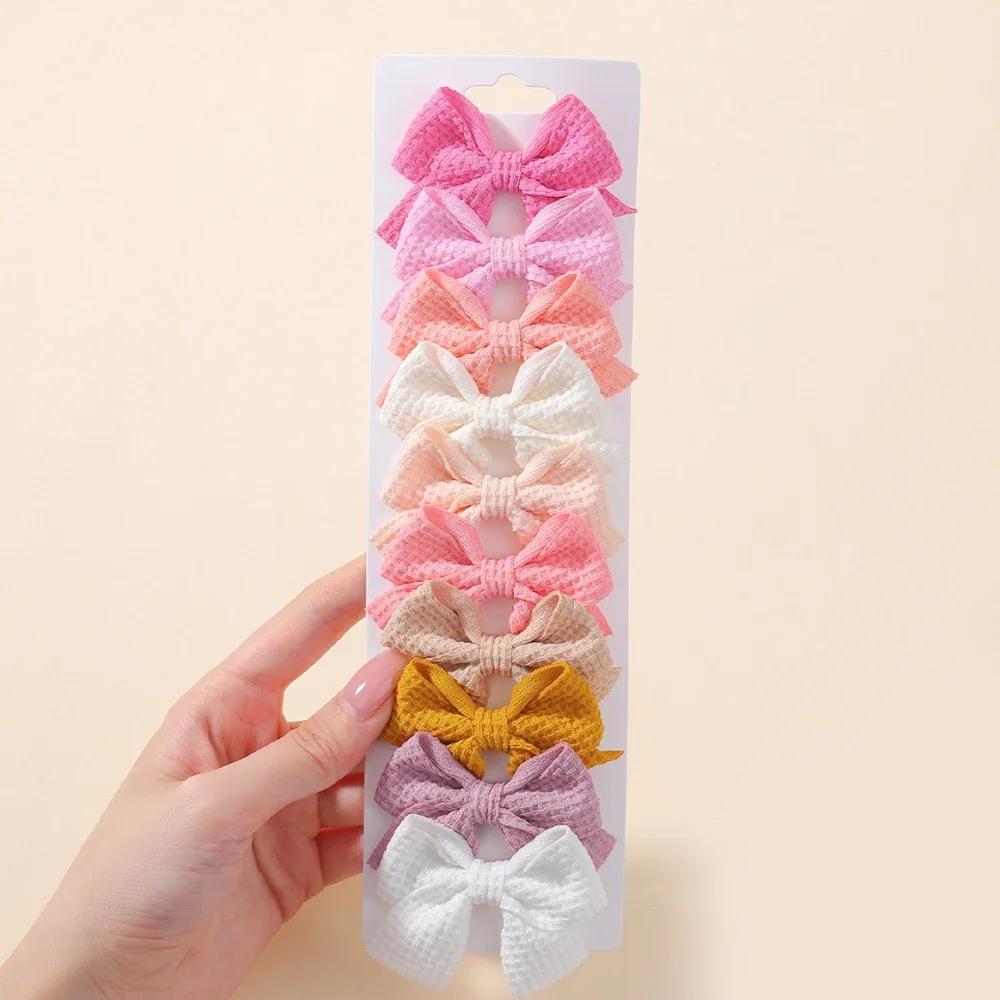 

10Pcs Classic Corn Pattern Hair Clip Girl Bow Alloy Hairgripes Set Solid Color Bowknot Hairpin Headwear Hair Accessories
