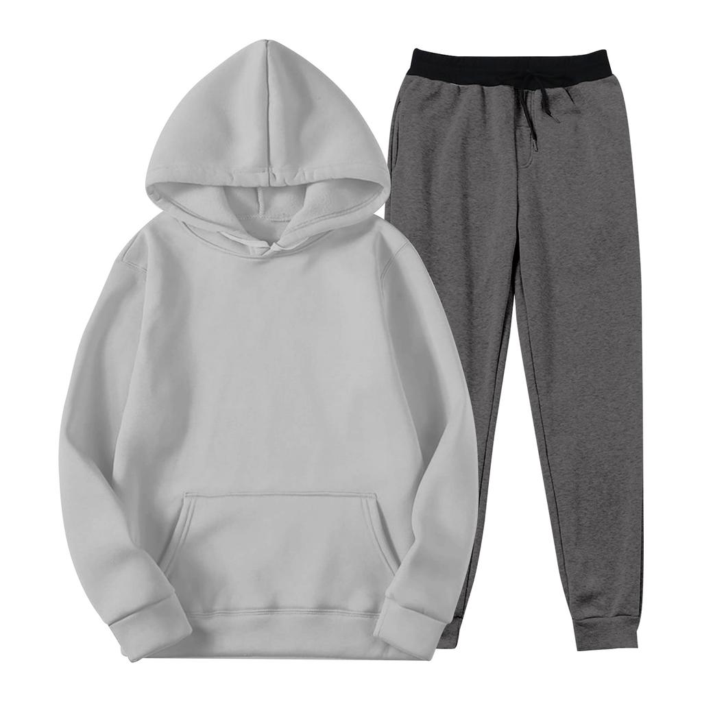 Herren Winter Farbiger Kapuzenpullover mit Kordelzug und Langen Ärmeln und Jogginghosen Anzug
