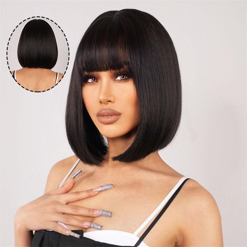 

Черная повседневная внутренняя пряжка. Можно носить женскую естественную челку с короткими волосами. Хвост. Прямой выход.