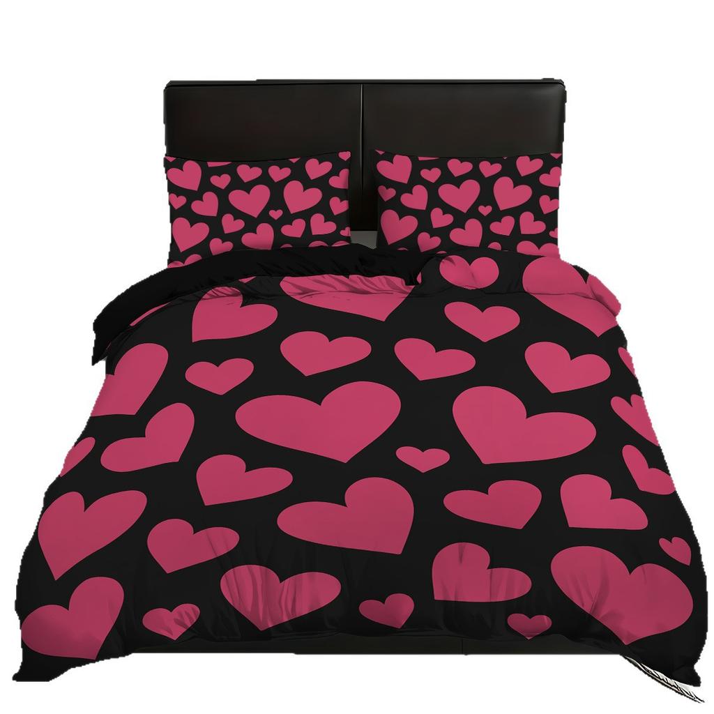 Bed Three-Piece Love Printing Quilt Cover Skin-Friendly Abrasive Pillowcase Quilt Cover 3-Piece Home Textile Products