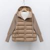Feather new women's 90 fleece women's clothing long-sleeved knitted sleeves hooded solid color down jacket simple coat
