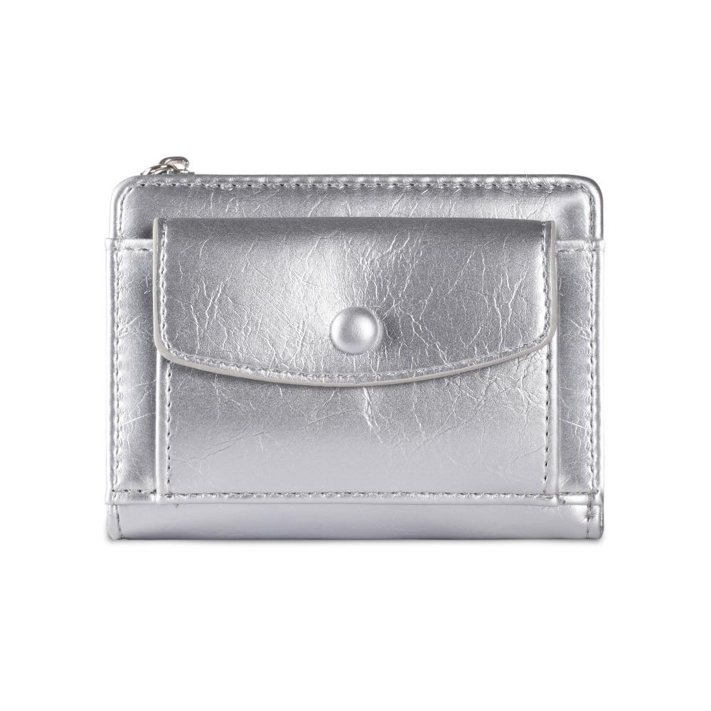 

Ультратонкий держатель для карт из ПУ кожи Элегантный кошелек для монет Повседневный женский короткий кошелек для путешествий серебряный