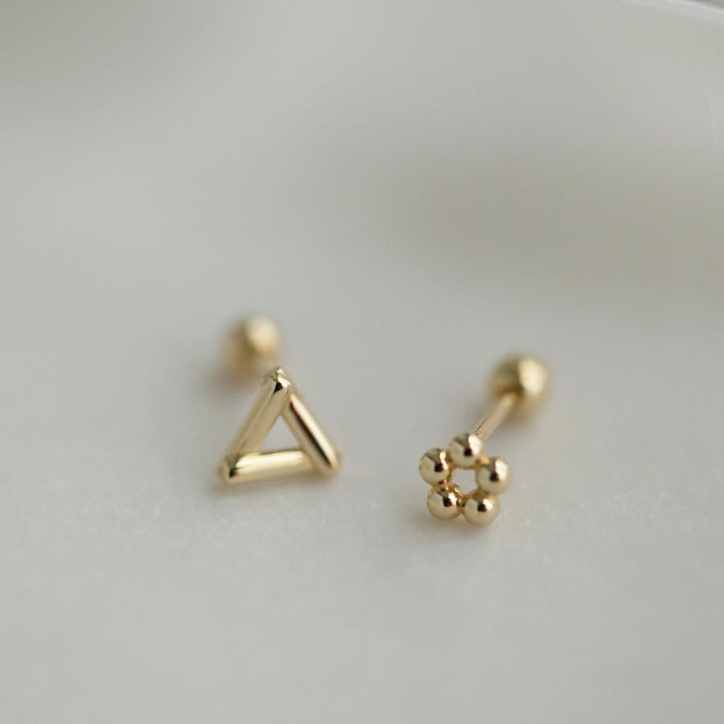 Exquisite S925 Sterling Silver Triangle Openwork Flower Screw Earrings