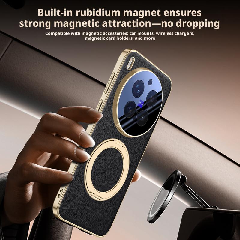 For Vivo X300s & Vivo X300 Ultra Case Delicated Leather Built-in Magnet 360° Rotation Stand Plated Screen Protecto Cover