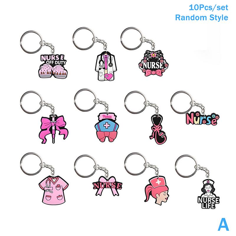 10Pz Portachiavi Medico Stetoscopio Uniforme da Infermiera Per Infermiera Medico Portachiavi Donne Uomini Moda Accessori Chiavi Medici Regalo per Amici