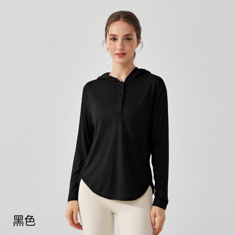 Autumn hooded yoga clothes wear light and breathable sports and leisure blouse comfortable and thin loose fitness clothes top