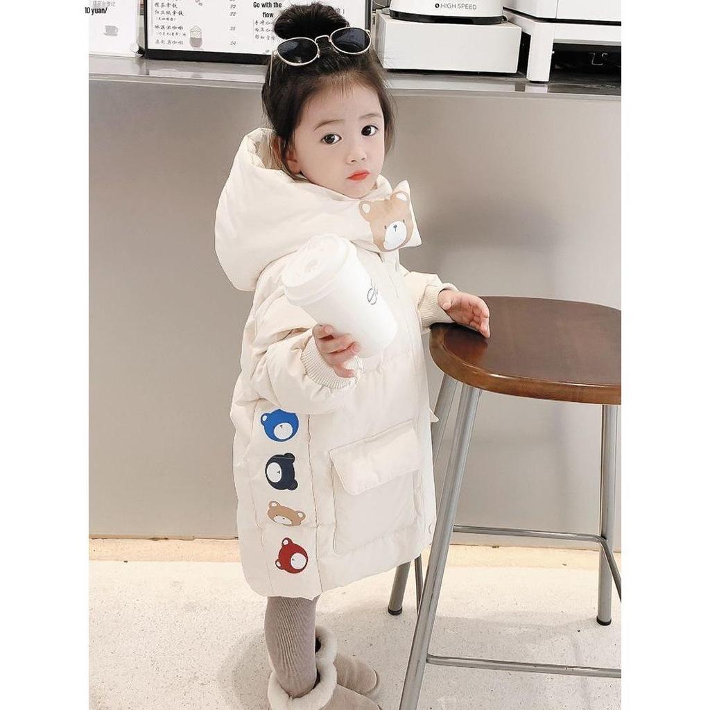 Girls' Winter Mid-Length Down Jacket: Fashionable, Thickened Cotton Coat for Baby Girls and Children.