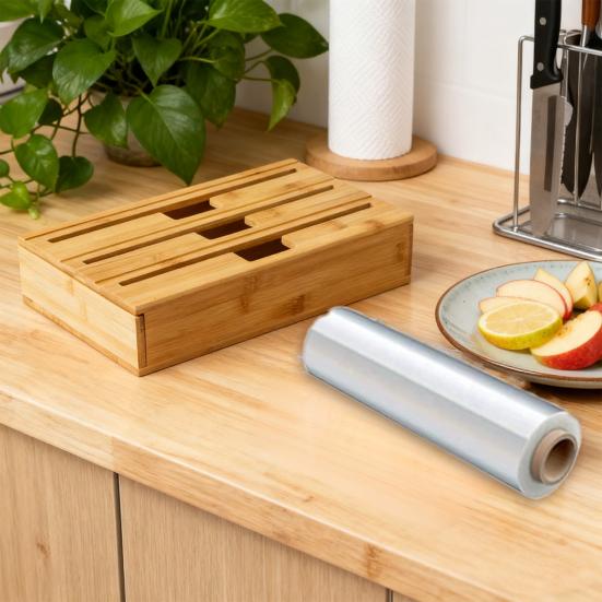 Food Cling Film Cutter Plastic Wrap Dispenser with Slide Cutter Aluminum Foil Dispenser Wall-Mounted Organizer