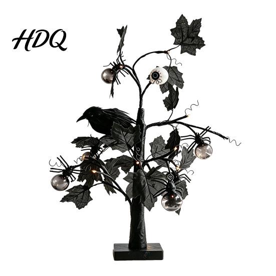 Lampade Natalizie da Tavolo Albero di Halloween Luce LED Ramo Nero Illuminato con Occhio di Fantasma Zucca Ragno USB Festival Luci da Interno Oggetti di Scena e Batteria