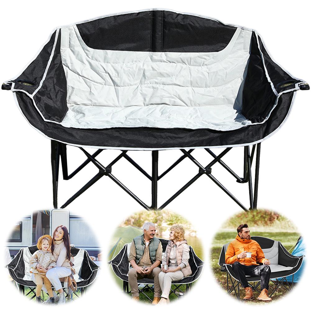 Double Camping Chair 2 Person Camping Chair with Cup Holder and Carry Bag Padded Lawn Chairs Support 600lbs for Adults
