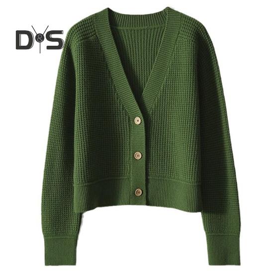 Women Sweater Coat V-Neck Long Sleeve Ribbed Trim Knitting Outwear Solid Color Loose Fit Tops Travel Streetwear