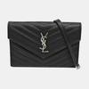 [Pre-Owned] Ysl Envelope Silver Logo Quilted Grainy Embossed Leather Envelope Chain Wallet Shoulder Crossbody Bag - Excellent #1TE77E9
