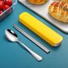 Stainless steel portable storage tableware set, chopsticks, spoons, student office workers with box, fork and spoon three-piece set